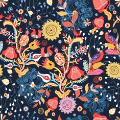 Bright floral pattern with birds