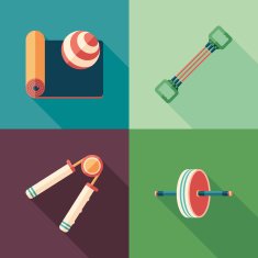 Fitness and pilates flat square icons with long shadows