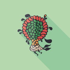 Happy flower flat square icon with long shadows