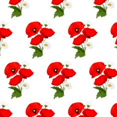 Seamless pattern with chamomile and poppies flowers N7