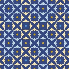 Seamless blue abstract pattern with yellow and shamrocks
