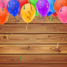 Celebration background balloons on realistic wooden boards