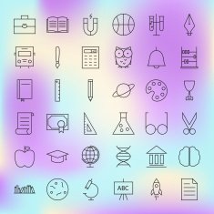 School and Education Line Science Icons Set N2