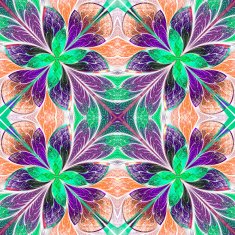 Multicolored symmetrical pattern in stained-glass window style N8