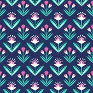 Seamless pattern with decorative floral ornament on dark blue background