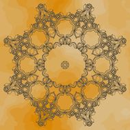 Mandala in outlines over old paper Henna coloured vintage design