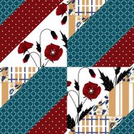 Patchwork seamless floral poppy pattern ornament background