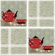 Patchwork seamless pattern with cup and pot background