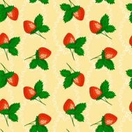 Seamless pattern with strawberry on light yellow background