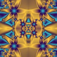 Flower pattern in fractal design Blue and gold palette