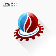 Vector symbol fire Red and blue Round glass icon with