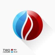 Vector symbol fire Blue and red round glass icon with