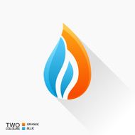 Vector symbol fire Blue and orange flame glass icon with