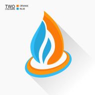 Vector symbol fire Blue and orange flame glass icon with N2