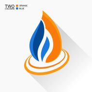 Vector symbol fire Dark blue and orange flame glass icon