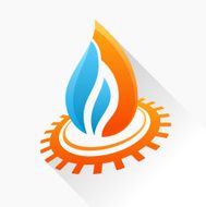 Vector symbol fire with gear Orange and blue flame glass