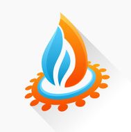 Vector symbol fire with gear Blue and orange flame glass