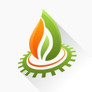 Vector symbol fire with gear Green and orange flame glass