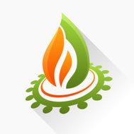 Vector symbol fire with gear Orange and green flame glass