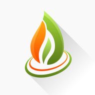Vector symbol fire Orange and green flame glass icon with