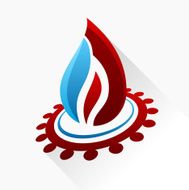 Vector symbol fire with gear Red and blue flame glass