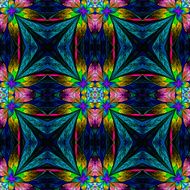 Symmetrical multicolored flower pattern in stained-glass window style