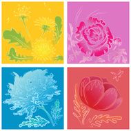 set of stylized handdrawn flowers