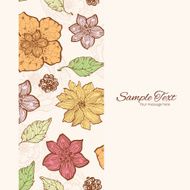 Vector Warm Fall Lineart Flowers Vertical Frame Seamless Pattern Background