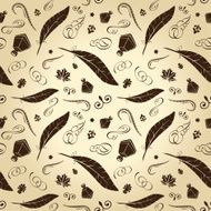 Seamless hand background Vector vintage feathers calligraph
