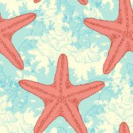 Seamless pattern with sea shells and starfish