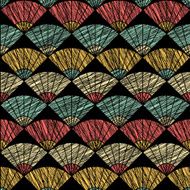 Grunge fan pattern Based on Traditional Japanese Embroidery Abstract Seamless