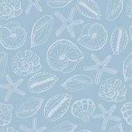 Seamless pattern with shells on blue background N2