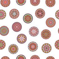 Colorful circle flower mandalas seamless pattern in pink vector