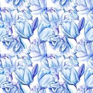 Blue Watercolor Tulip Pattern