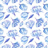 Blue Watercolor Tulip Pattern N2