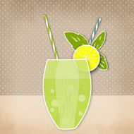 Cocktail lemon lime background Glass of drink with tubule Retr