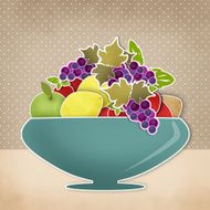 Fruits cartoon background Vase with fruits Retro