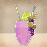 Cocktail grape background Glass of drink with tubule Retro ill