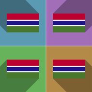 Flags Gambia Set of colors flat design and long shadows