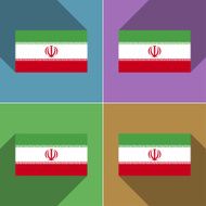 Flags Iran Set of colors flat design and long shadows