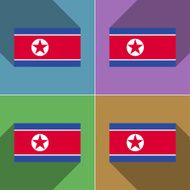 Flags Korea North Set of colors flat design
