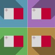 Flags Malta Set of colors flat design and long shadows