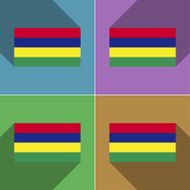 Flags Mauritius Set of colors flat design and long shadows