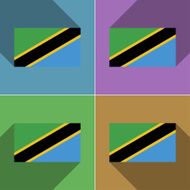 Flags Tanzania Set of colors flat design and long shadows