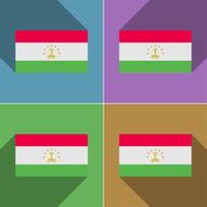 Flags Tajikistan Set of colors flat design and long shadows