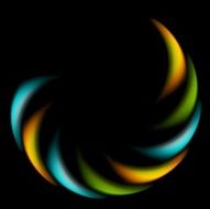 Colorful iridescent round logo on black background