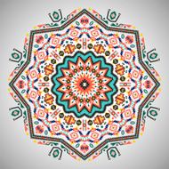 Ornamental round colorful geometric pattern in aztec style N7