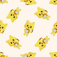 animal cat waiter cartoon seamless pattern