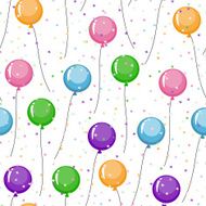 Seamless pattern of colored balloons and colorful stars tinsel Birthday