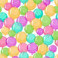 Seamless pattern of stylized colored transparent inflatable balls with stars